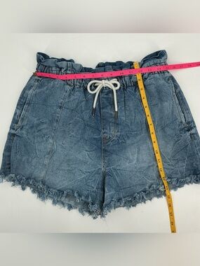 Kensie Casual Blue Denim Paperbag Waist Shorts with Drawstring